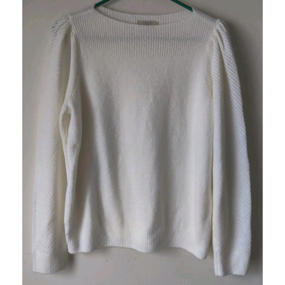 Loft Outlet‎ Petite Bishop Sleeve Boat Neck Sweater Cream Size LP - Picture 1 of 5